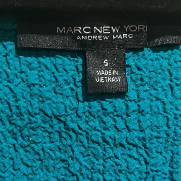 Andrew Marc New York Turquoise Ruffle Neck Top long Sleeve Sz S - Picture 6 of 12